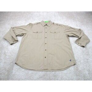 J Peterman Shirt Mens Large L Brown Cotton Khaki Field Military Button Up